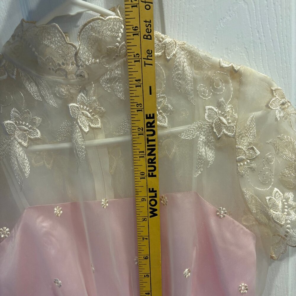 VTG 80s Party Tea Dress Women 5/6 Bridesmaid Chiffon Pink Cream Easter Prom - Picture 8 of 11